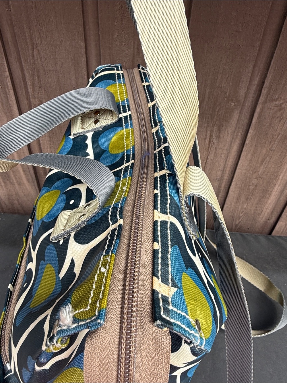 Orla Kiely Blue and Yellow Retro Floral Backpack Tote - Picture 14 of 15